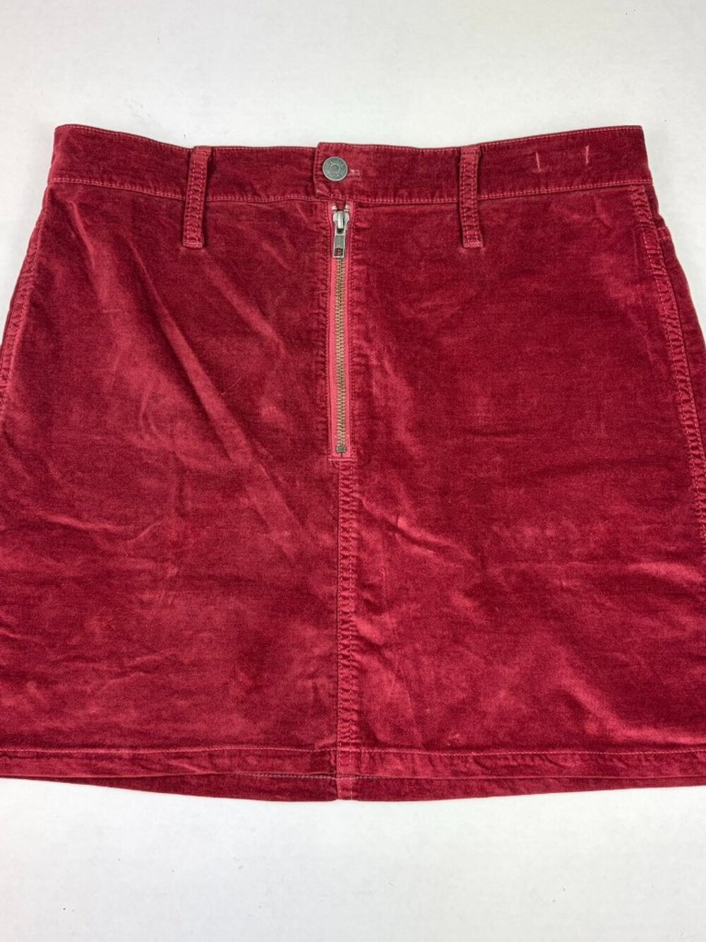 Madewell Dark Red Stretch Denim Straight Velvet Mini Skirt Size 28